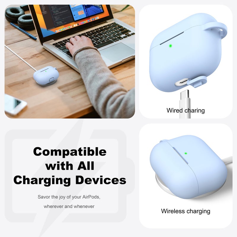 R-fun for AirPods Pro 2nd/1st Generation Case with Cleaner Kit,Soft Silicone Protective Case Cover for Apple AirPod Pro 2/1 for Women Men,AirPods Pro Case Accessories with Keychain,Sky Blue - Image 3